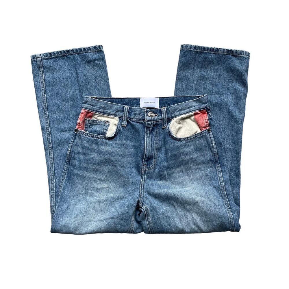 Current/Elliott high rise straight leg jeans with red and white pockets